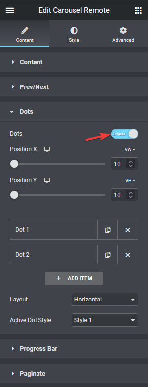 Carousel remote unique horizontal scroll dots