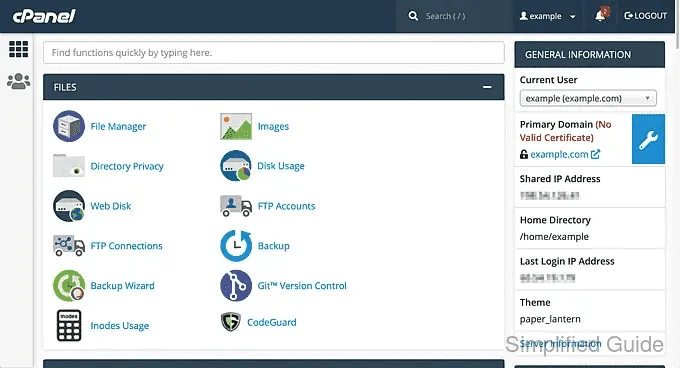 Cpanel dashboard