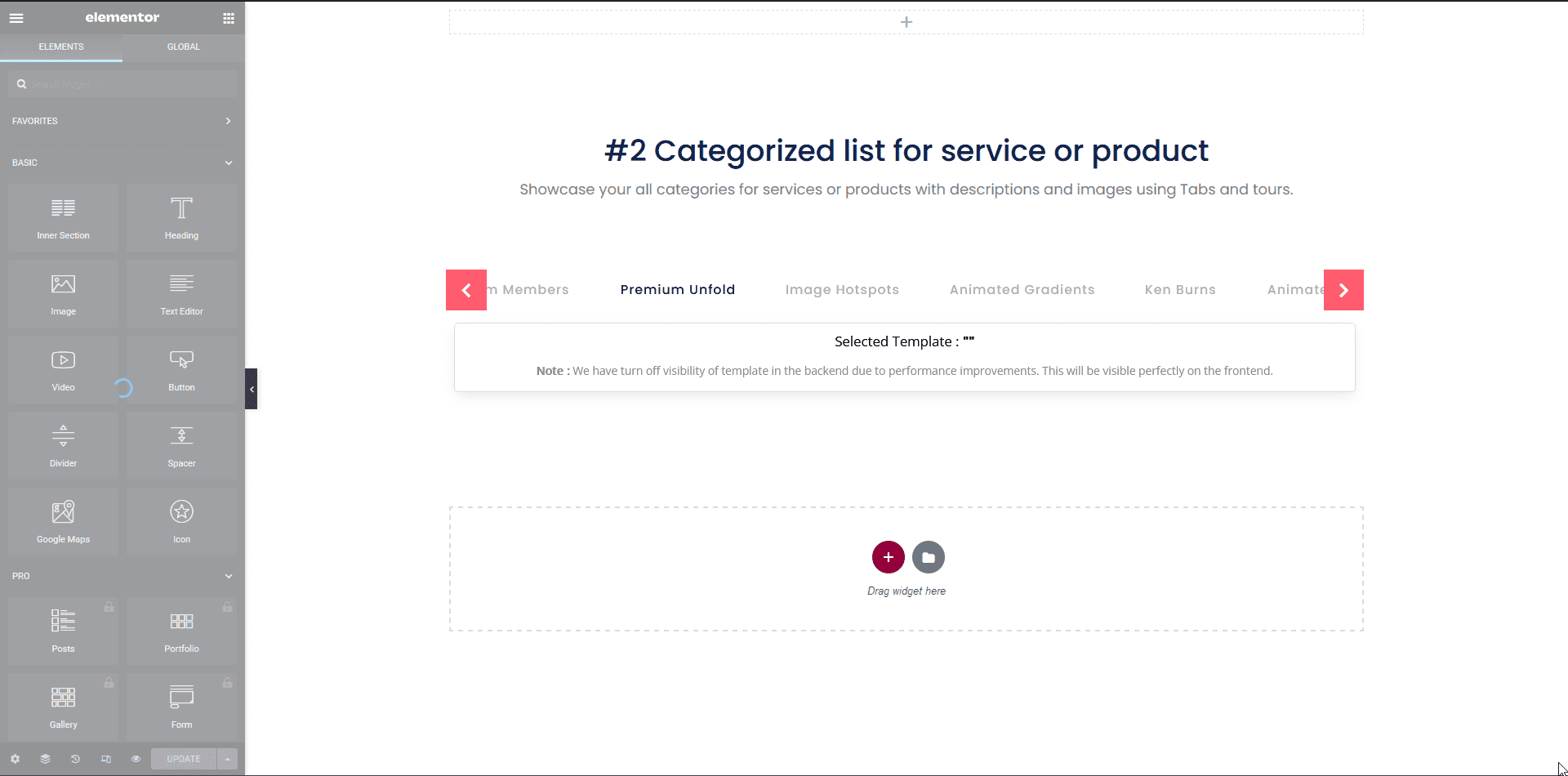 Elementor widget freeze example