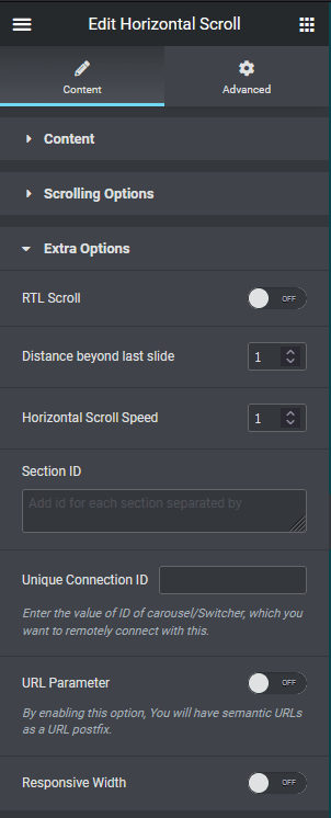 Horizontal scroll extra options