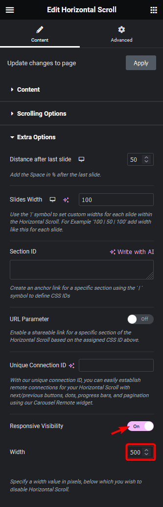 Horizontal scroll responsive visibility