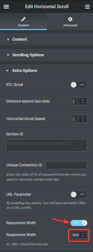 horizontal scroll responsive width