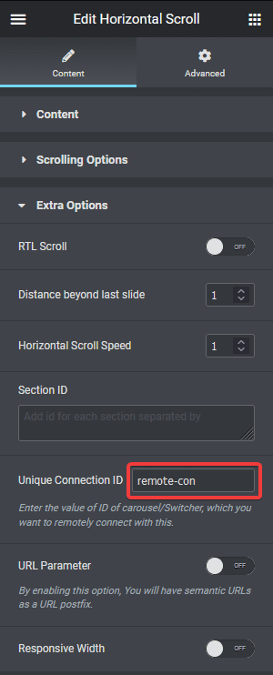 horizontal scroll unique connection id