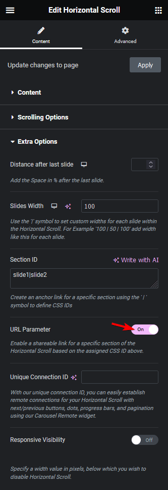 Horizontal scroll url parameter