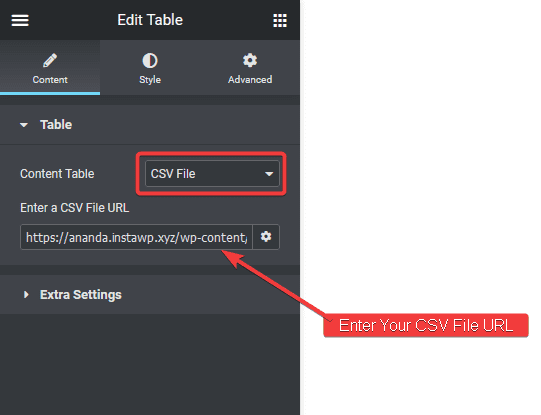 Table csv