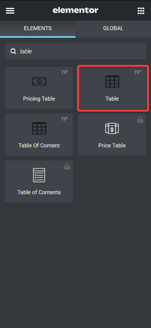 Table widget