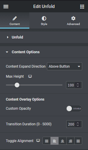 unfold content options