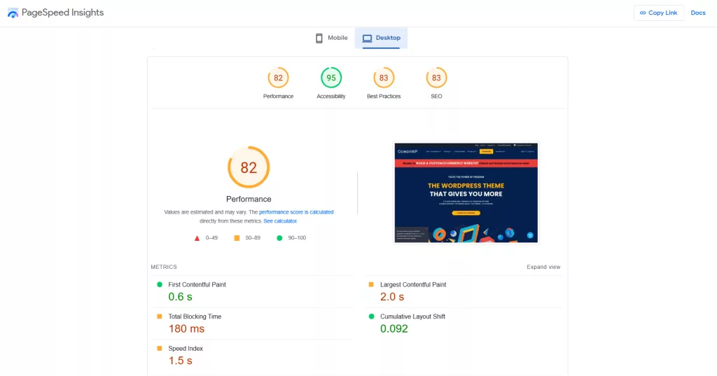 Speed test results of oceanwp theme 5 best hello elementor theme alternatives from the plus addons for elementor