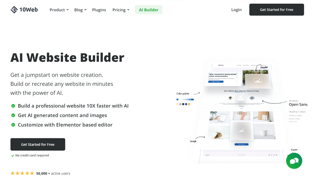 10Web AI Powered WordPress Website Builder 5 Best AI-Generated Website Builders from The Plus Addons for Elementor