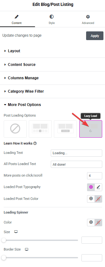 Tpae blog listing content source lazy load how to add infinite scroll for blog posts in elementor? From the plus addons for elementor