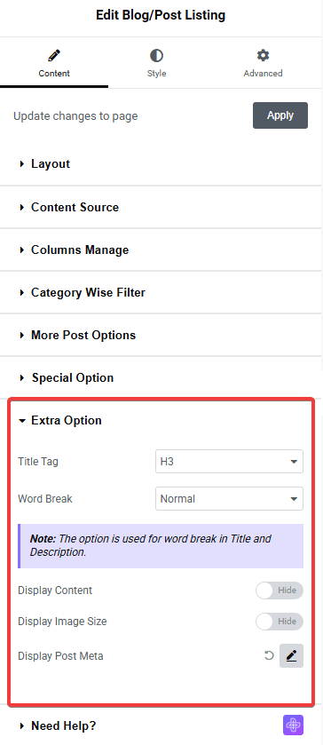 Tpae Blog Listing Extra Option | The Plus Addons for Elementor Tpae blog listing extra option blog listing widget settings overview from the plus addons for elementor