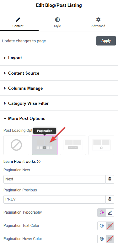 Tpae blog listing pagination how to add pagination in blog posts in elementor? From the plus addons for elementor