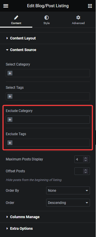 Blog listing exclude category tag