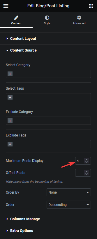 Blog listing maximum posts display