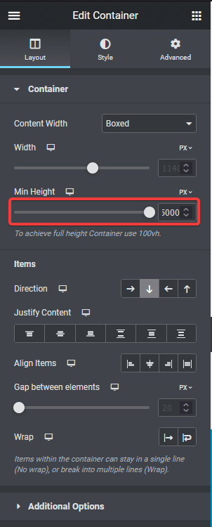 Container min height