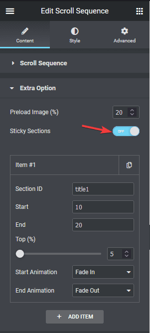 Scroll sequence sticky sections