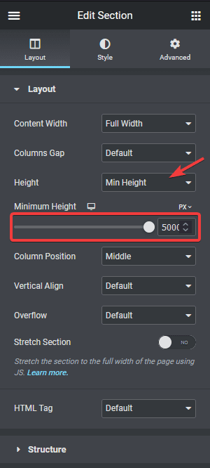 Section min height