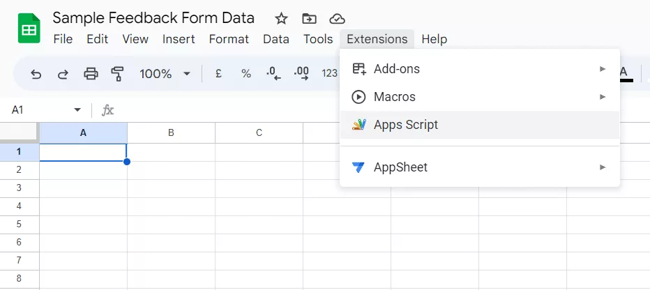 Access the open the apps script editor