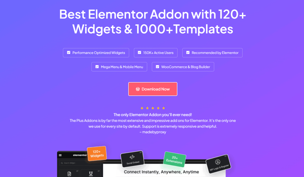 The plus addons for elementor landing image best essential addons alternatives [faster & feature rich] from the plus addons for elementor