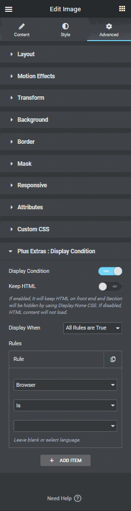 Display condition browser language