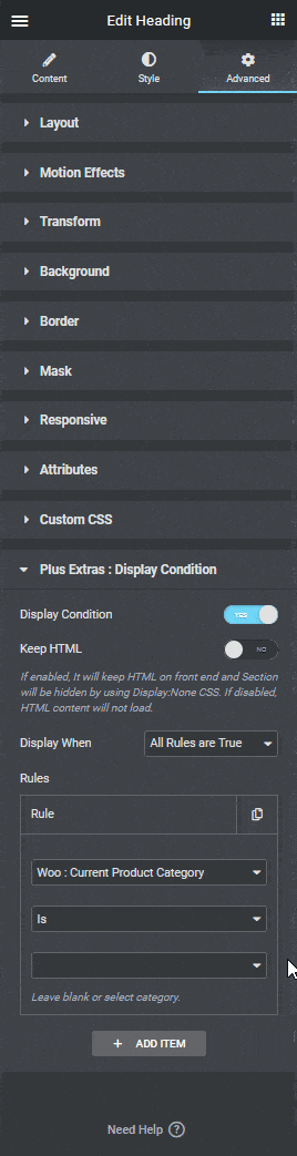 Display condition current product category