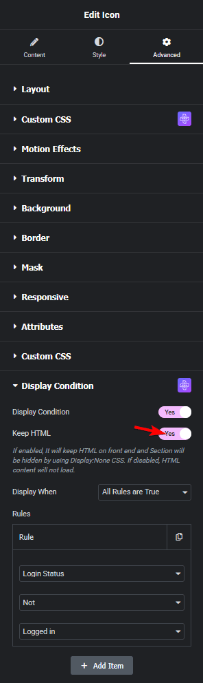 display condition keep html on new | The Plus Addons for Elementor Display condition keep html on new display conditions settings overview from the plus addons for elementor