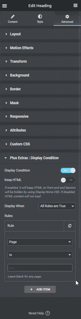 Display condition page