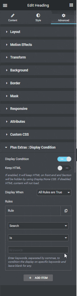 Display condition search