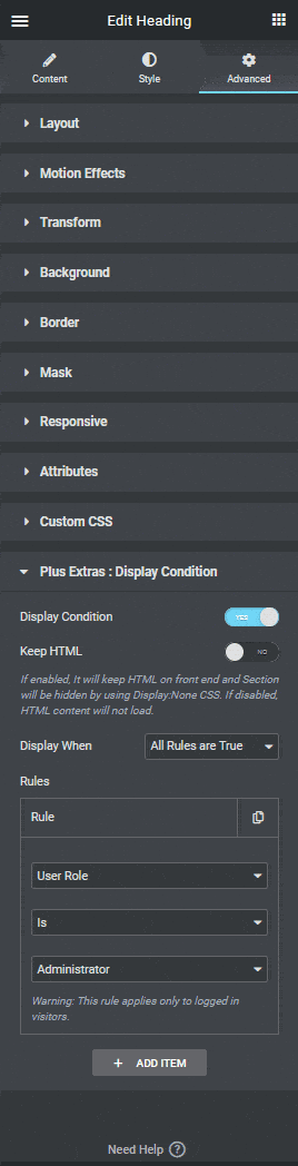 Display condition user role