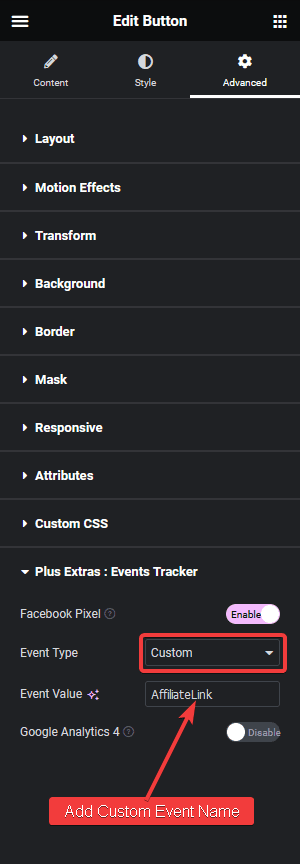 Event tracker add custom facebook event