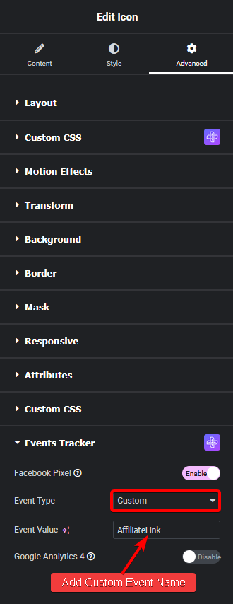 event tracker advanced event type custom 1 new How to Track Custom Facebook Events With Elementor? from The Plus Addons for Elementor