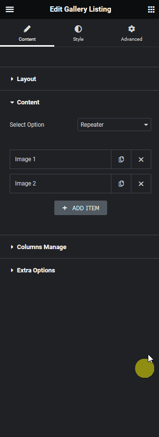 Gallery listing category wise filter