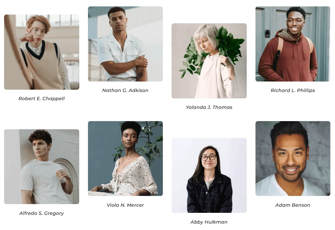 Team member listing masonry layout demo