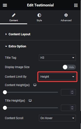 Testimonial content limit by height