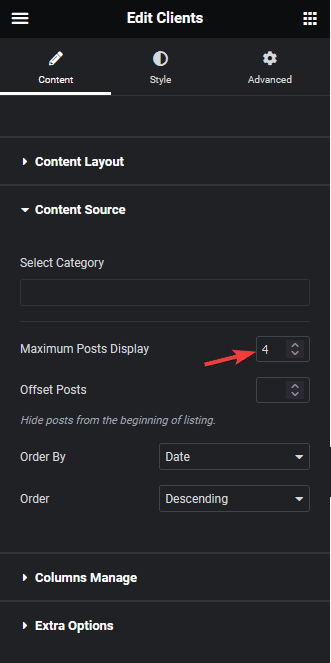 Clients listing carousel maximum posts display