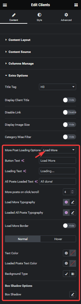 Clients listing load more