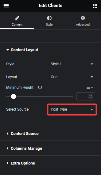 Clients listing post type