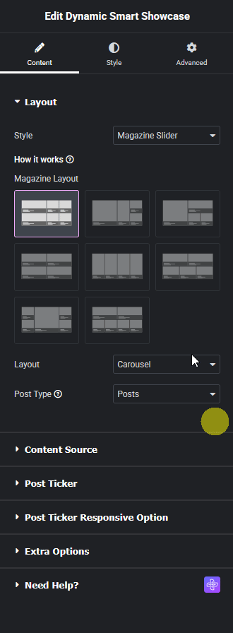 dynamic smart showcase content new | The Plus Addons for Elementor Dynamic smart showcase content new dynamic smart showcase widget settings overview from the plus addons for elementor