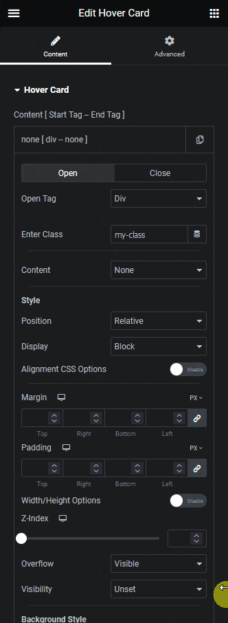 Hover card background style option