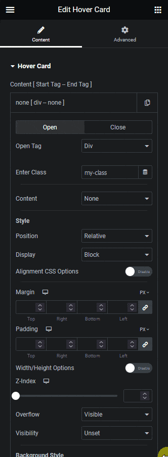 Hover card text content type