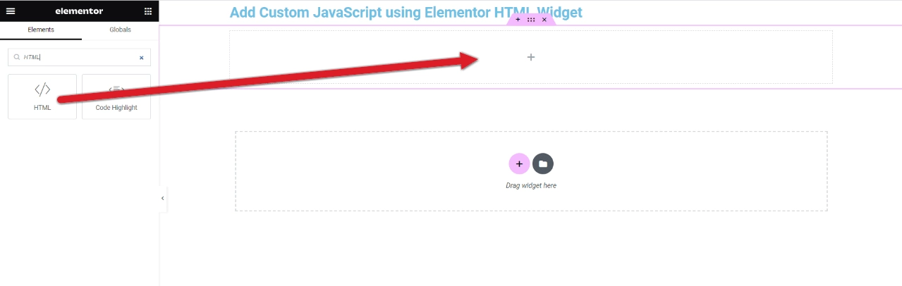 How to Add Custom JavaScript in Elementor (4 Methods) Dragging the elementor html widget into a container