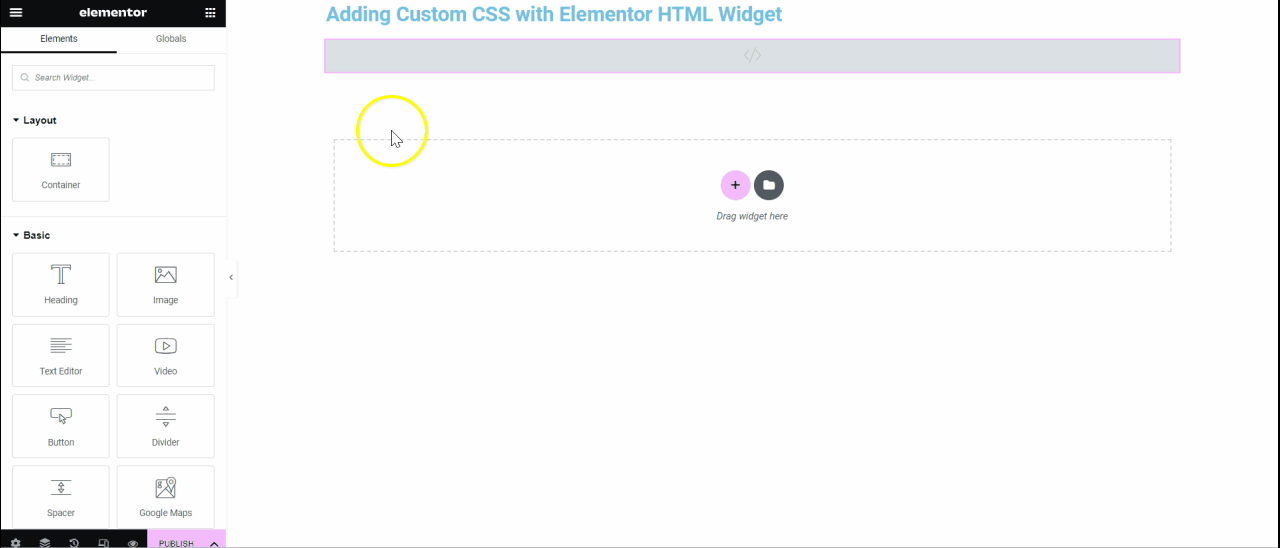 Navigating to custom css tab in html widget editor how to add custom css in elementor for free [4 methods] from the plus addons for elementor