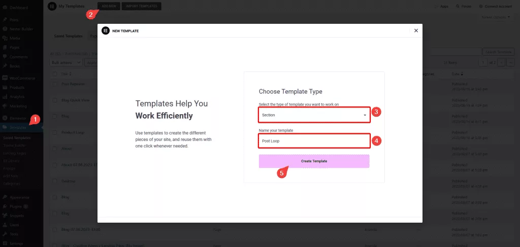 Create elementor post loop template