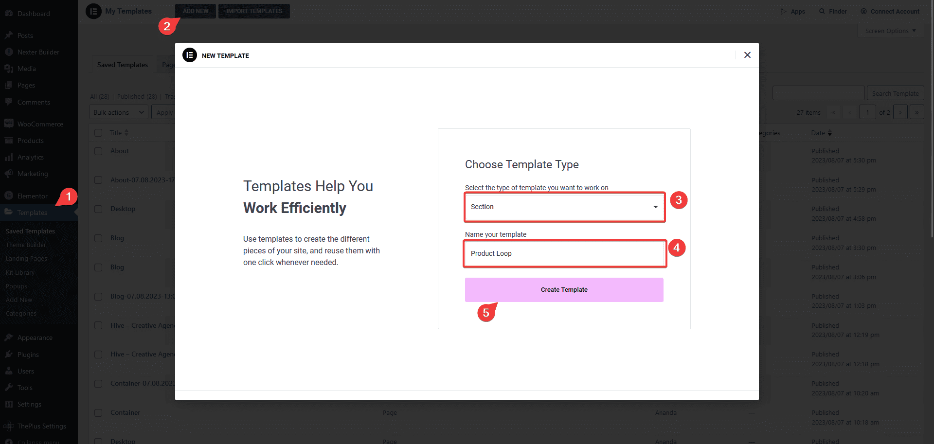 Create elementor product template
