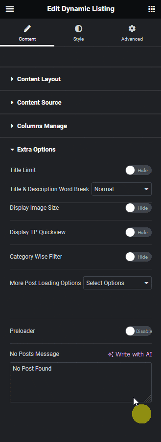 Dynamic listing category wise filter options