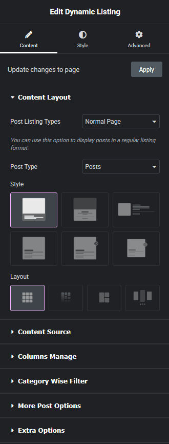 dynamic listing content layout new | The Plus Addons for Elementor Dynamic listing content layout new dynamic listing widget settings overview from the plus addons for elementor