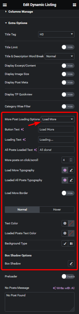 Dynamic listing load more
