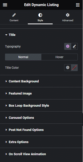 Dynamic listing style