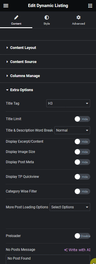 Dynamic listing tp quick view