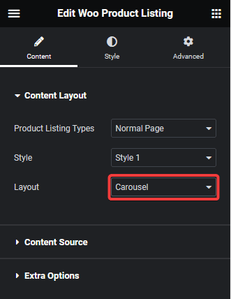 Product listing carousel layout